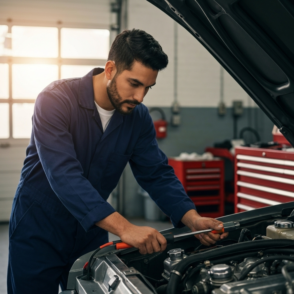 Profesionalni tehničar radi na motoru automobila